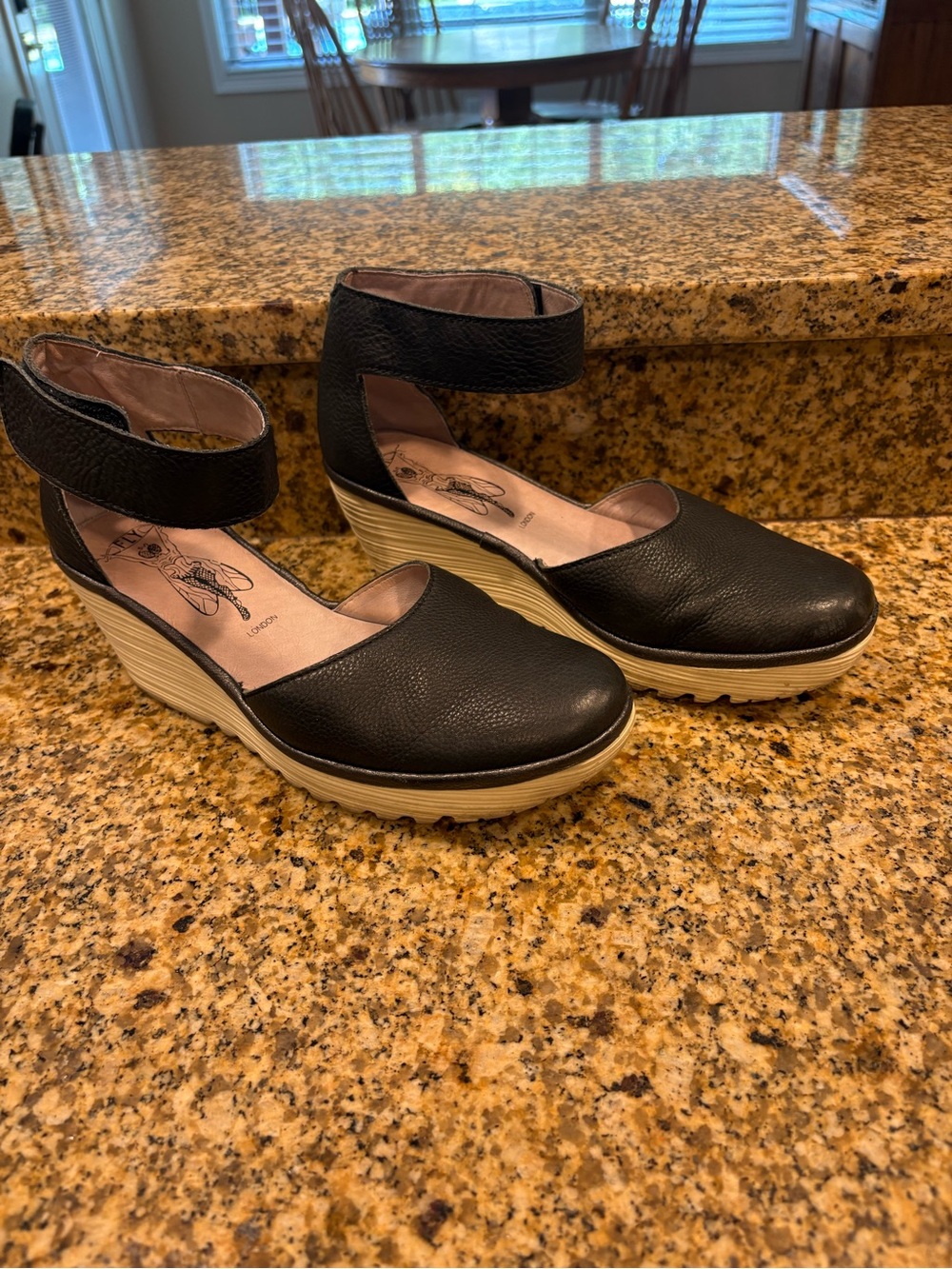 FLY LONDON YAND709FLY Black Ankle Strap Mary Jane Wedges Size 41 US 10